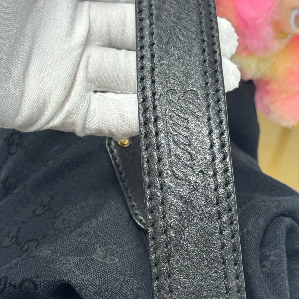💯Gucci GG Black Canvas Large Jockey Hobo Bag - Picture 7 of 10